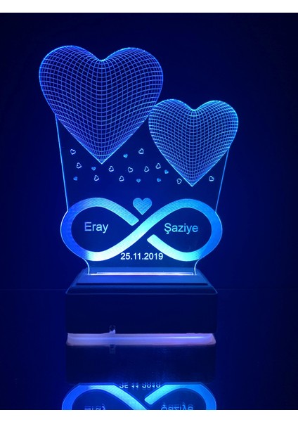 Sevgiliye Özel Hediye 3D 2 Kalp 16 Renk Dekoratif LED Gece Lambası fiyatları