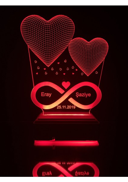 Sevgiliye Özel Hediye 3D 2 Kalp 16 Renk Dekoratif LED Gece Lambası modelleri