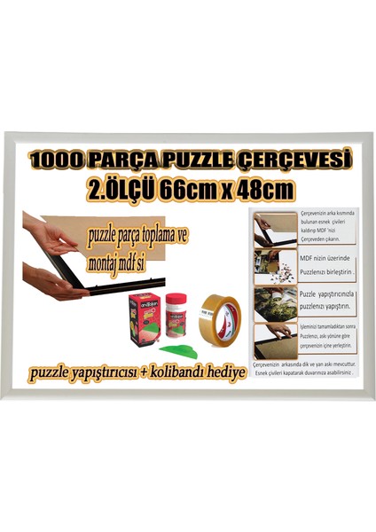 Efor Puzzle Çerçevesi 1000 Parça -Camsız - 2.ölçü 66 cm x 48 cm - Renk Beyaz-Çerçeve Genişliği 23 mm