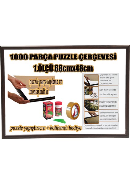 Efor Puzzle Çerçevesi 1000 Parça -Camsız - 1.ölçü 68 cm x 48 cm - Renk Koyu Kahve -Çerçeve 23 mm