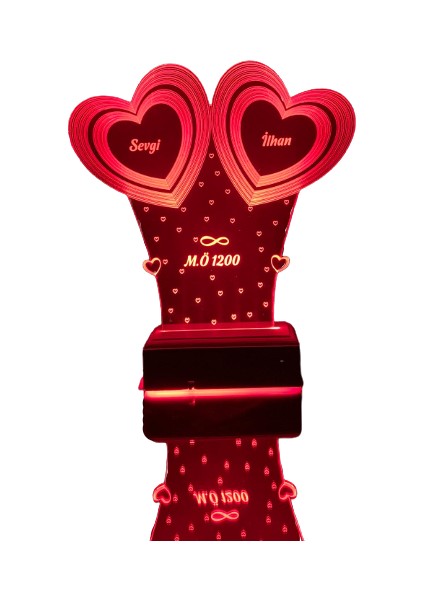 Kişiye Özel Hediye Aşk & Kalp & Isim & Tarih Masaüstü Dekoratif LED Lamba