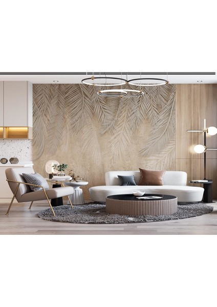 Tropikal Yapraklar Krem-Bej Duvar Kağıdı