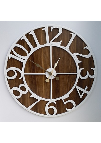 Ferforje Duvar Saati Otantik 7612 W Beyaz Ceviz 76 cm 3 Boyutlu
