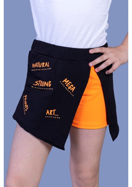 Toontoy Kız Çocuk Garni Detaylı Baskılı Etek Görünümlü Şort