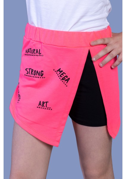 Toontoy Kız Çocuk Garni Detaylı Baskılı Etek Görünümlü Şort