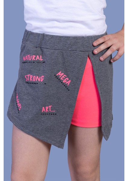 Toontoy Kız Çocuk Garni Detaylı Baskılı Etek Görünümlü Şort