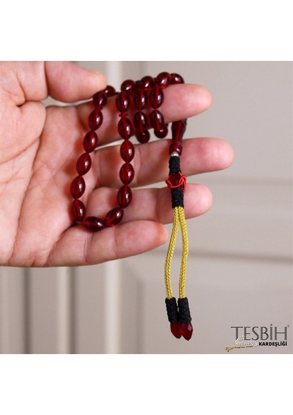 Beyzi Kesim Sıkma Kehribar Kırmızı Tesbih TSB0201