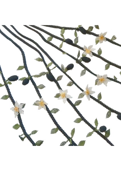 Zeytin Gözlük Ipi Çiçekli Elişi Iğne Oyası 85 cm Beyaz-Siyah