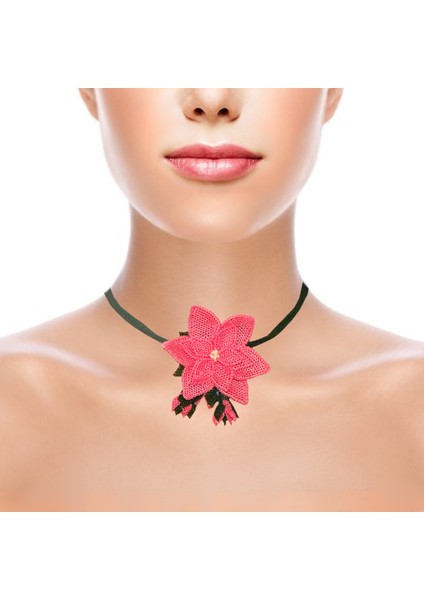 Tasma Kolye Yıldız Çiçekli Elişi Iğne Oyası 50 cm Somon-Haki fiyatları