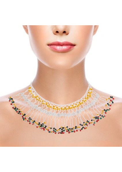 Gerdanlık Kolye Boncuk Püsküllü Elişi Tığ Işi 55 cm Renkli Beyaz fiyatları