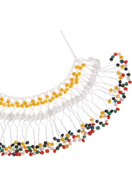 Gerdanlık Kolye Boncuk Püsküllü Elişi Tığ Işi 55 cm Renkli Beyaz modelleri