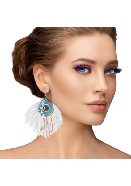 Tavus Model Küpe Elişi Iğne Oyası 5 cm Beyaz fiyatları
