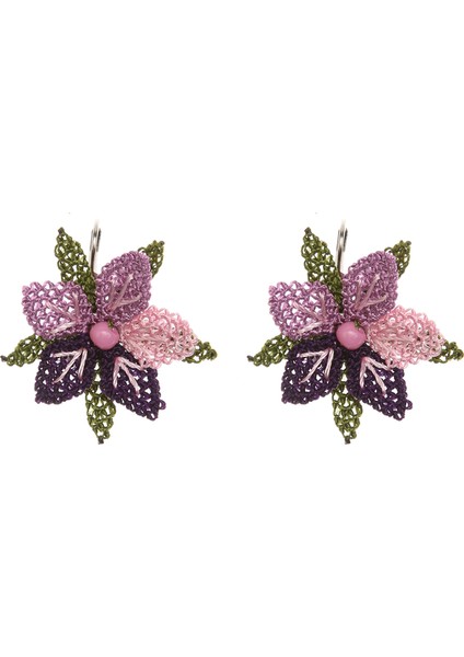 Mini Çiçek Küpe Elişi Iğne Oyası 2 cm Mor Lila