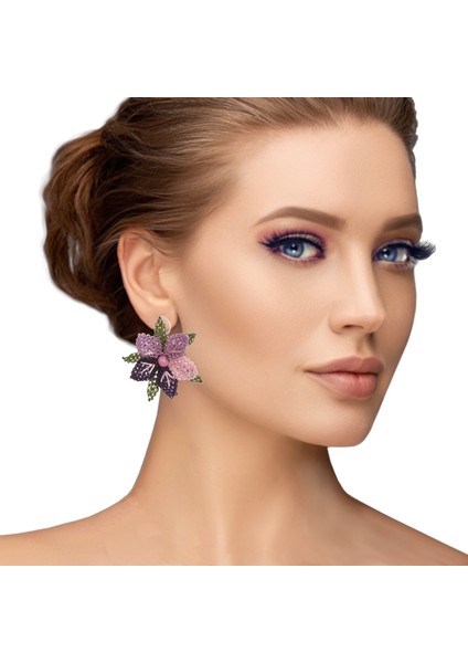 Mini Çiçek Küpe Elişi Iğne Oyası 2 cm Mor Lila fiyatları