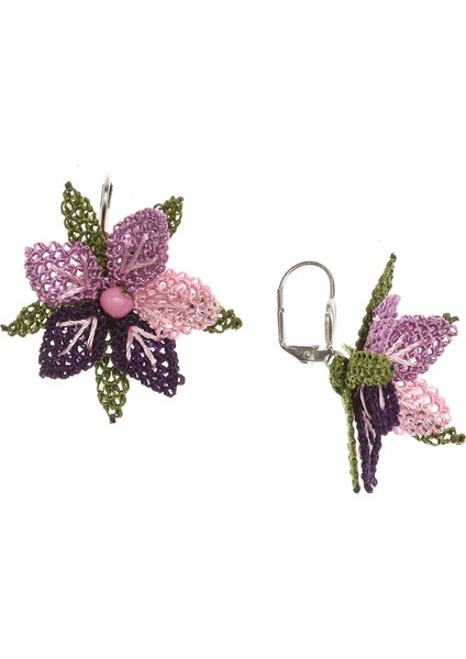 Mini Çiçek Küpe Elişi Iğne Oyası 2 cm Mor Lila modelleri
