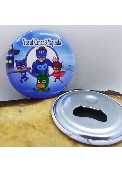 10 Adet Pija Maskeliler Pjmaskeliler Doğum Günü Partisi Baskılı Resimli Metal Magnet Açacak 58 mm Doğum Günü Si