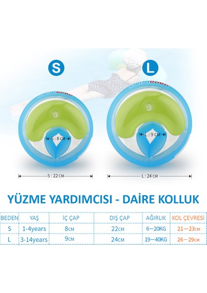 Yüzme Yardımcısı Kolluk Şişme Kolluk Deniz Kolluğu Çocuk Kolluğu Bebek Kolluğu Kolluk Simit (L) 6 Yaş - 14 Yaş