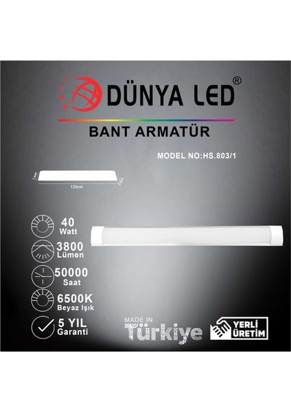 HS.803/1 40W LED Bant Armatür 6500K Beyaz Işık