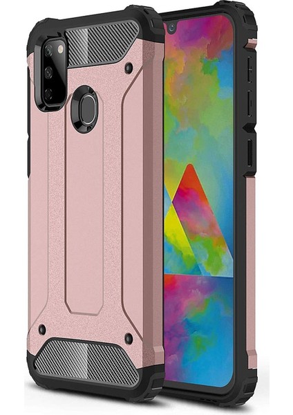 Caseworld Samsung Galaxy M21 Kapak Çift Katmanlı Zırh Tank Kılıf - Rose Gold