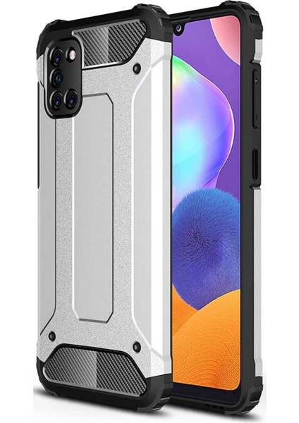 Caseworld Oppo A92 Kapak Çift Katmanlı Zırh Tank Kılıf - Gri