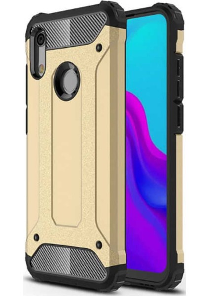 Caseworld Huawei Y6 2019 Kapak Çift Katmanlı Zırh Tank Kılıf - Gold