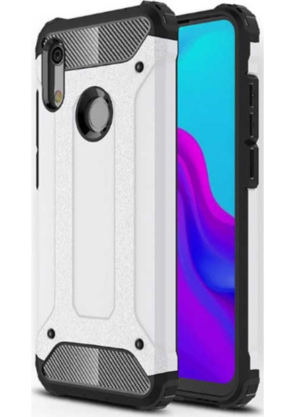 Caseworld Huawei Y6 2019 Kapak Çift Katmanlı Zırh Tank Kılıf - Gri