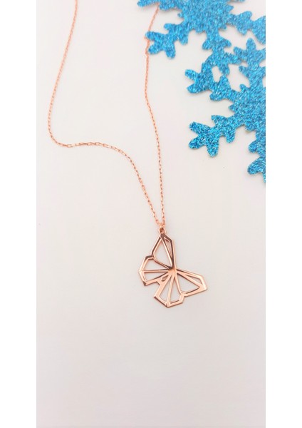 Origami Kelebek Model Gümüş Kolye