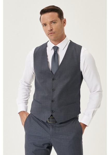 ALTINYILDIZ CLASSICS Erkek Lacivert-siyah Slim Fit Dar Kesim Su Geçirmez Yelekli Nano Takım Elbise modelleri