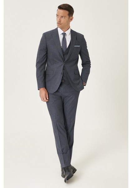 ALTINYILDIZ CLASSICS Erkek Lacivert-siyah Slim Fit Dar Kesim Su Geçirmez Yelekli Nano Takım Elbise indirimleri