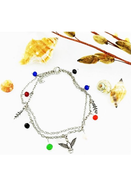 Karışık Renkli Kristal Taş Kadın Albatros Kuşu Halhal