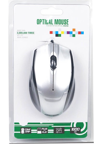WZ-3012 Kablolu USB Optik Mouse 1600 Dpi Optic Maus Fare - Gri