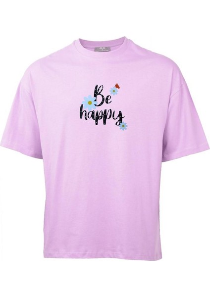 Unisex Tasarım Basic Tshirt Papatya Dataylı Be Happy Tişört