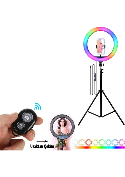 26 cm Youtube Instagram Tiktok Selfie Rgb LED Halka Işık + 2.1 mt Tripod + Bluetooth Kumanda AL2643