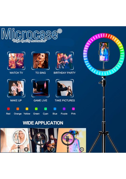 26 cm Youtube Instagram Tiktok Selfie Rgb LED Halka Işık + 2.1 mt Tripod + Bluetooth Kumanda AL2643