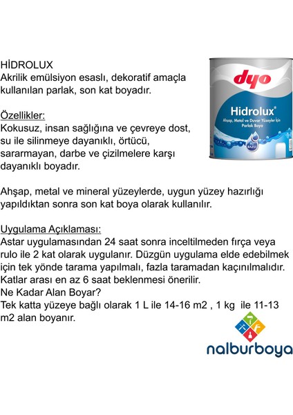 Hidrolux 1.kalite Su Bazlı Ahşap - Metal - Duvar Boyası 2.5 Lt