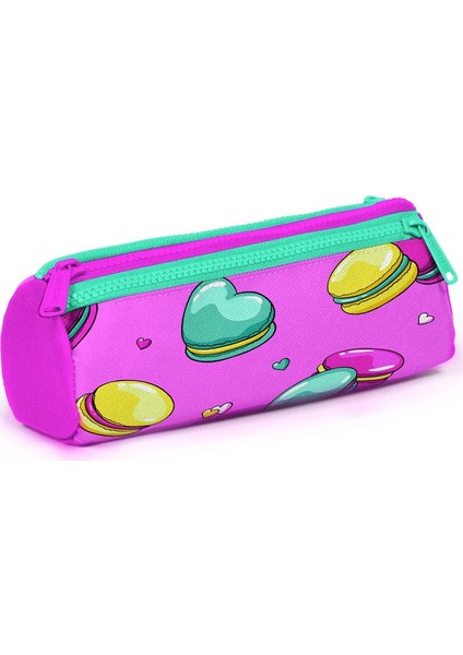 Kids Açık Pembe Makaron Desenli Üç Bölmeli Kalem Çantası 22301 modelleri