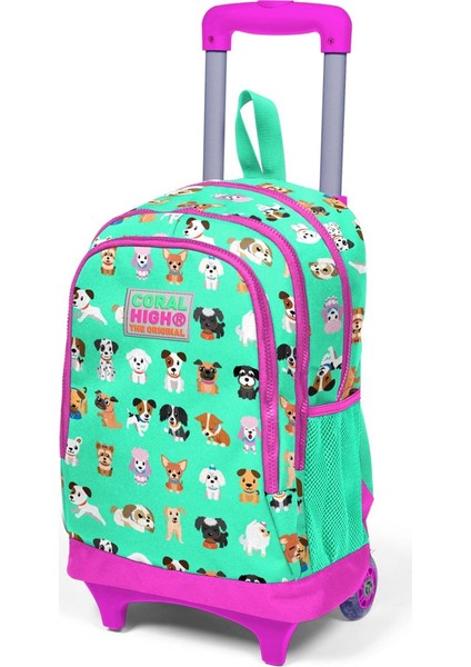 Kids Su Yeşili Köpek Desenli Işıklı Tekerlekli Iki Bölmeli Çekçekli Sırt Çantası 23362 fırsatları