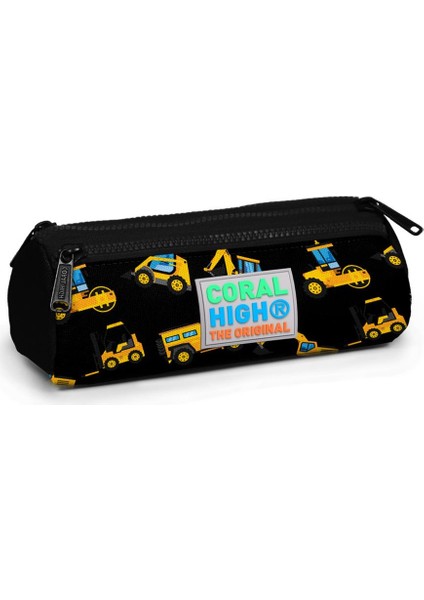 Kids Siyah Dozer Desenli Üç Bölmeli Kalem Çantası 22328