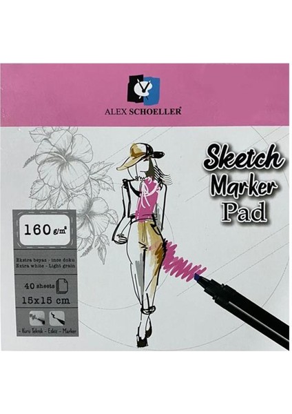 Alex Schoeller Sketch Marker Pad Bloknot 40 Yaprak 160 gr 15 x 15 cm