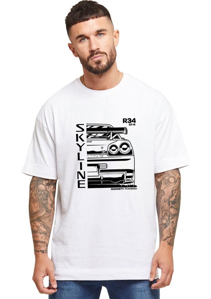 R34 Baskılı Oversize Erkek T-Shirt