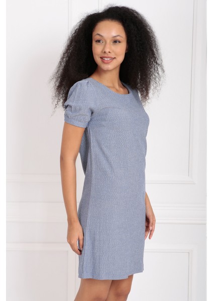 Sırtı Gizli Fermuarlı Kısa Kol Elbise ELB32686