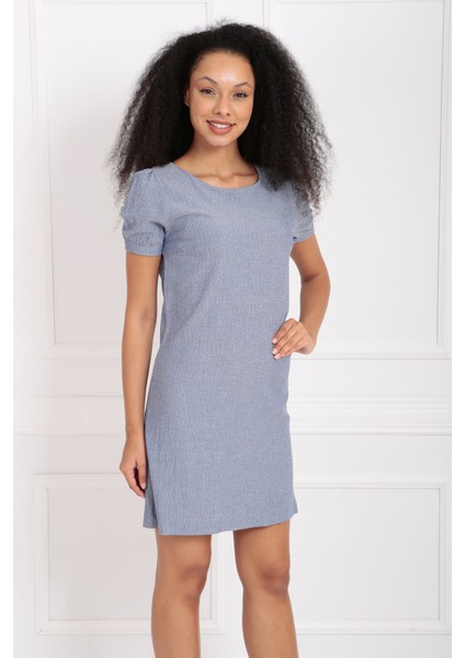 Sırtı Gizli Fermuarlı Kısa Kol Elbise ELB32686 fırsatları