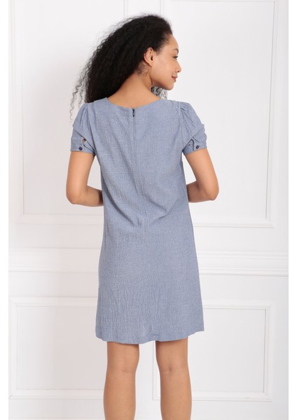 Sırtı Gizli Fermuarlı Kısa Kol Elbise ELB32686 indirimleri