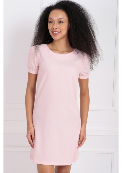 Sırtı Gizli Fermuarlı Kısa Kol Elbise ELB32686