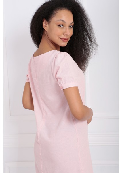 Sırtı Gizli Fermuarlı Kısa Kol Elbise ELB32686 modelleri