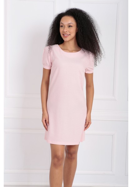 Sırtı Gizli Fermuarlı Kısa Kol Elbise ELB32686 fırsatları