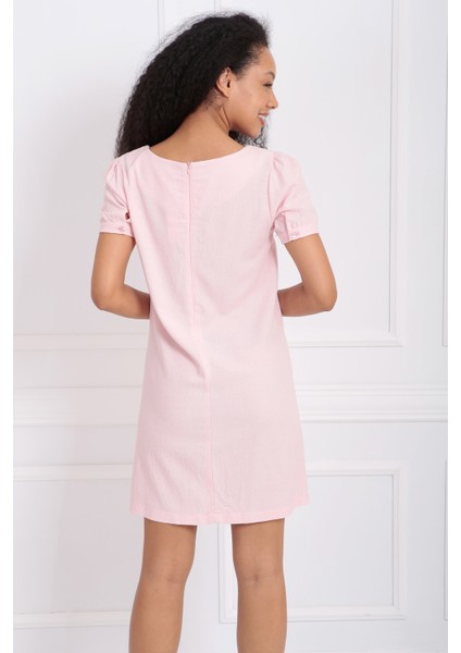 Sırtı Gizli Fermuarlı Kısa Kol Elbise ELB32686 indirimleri