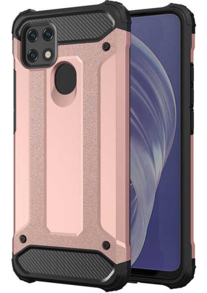 Oppo A15 Kapak Çift Katmanlı Zırh Tank Kılıf - Rose Gold