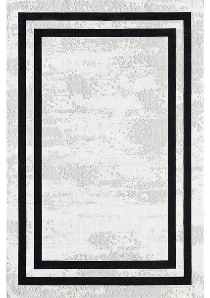 Monet MT20B Beyaz Siyah Çerçeveli Saçaklı Doğal Iplik Modern Salon Halısı