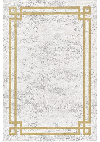 Monet MT18C Gri Sarı Çerçeveli Saçaklı Doğal Iplik Modern Salon Halısı